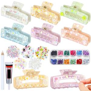 lot 560 image: Suncalla 6 Set DIY Hair Claw Clips Kit Acrylic Claw Clip with Resin Rhinestones Pearls Hair Clips with Strong Hold Non-slip Banana Barrettes for Women Party Crafting Night DIY(Rectangle) - Retail $25