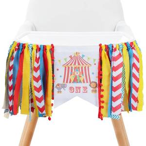 lot 561 image: Circus Carnival First Birthday Highchair Banner �� Pre-strung Reusable Burlap & Satin Garland for Cake Smash Photos, Boys & Girls 1st Birthday Party Decor - Retail $9