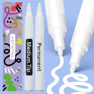 lot 564 image: ARTISTRO 2 White Permanent Marker - Waterproof Markers for Tire, Fabric, Rocks, Glass, Ceramic, Wood, Paper - Oil Based Paint Pens - Medium Tip 3mm - Retail $7