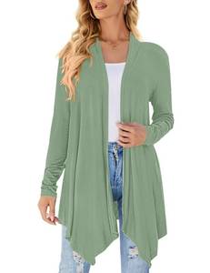 lot 567 image: Uvog Womens Dressy Draped Open Front Cardigan Casual Long Sleeve Lightweight Cardigan Sweaters Duster Sage Green,M - Retail $25