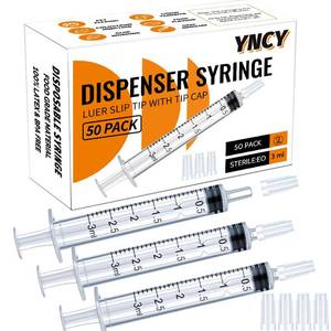 lot 571 image: 3ml Syringes with Cap, Luer Slip Tip, Whole Pack Bulk Sterile Sealed, No Needle, 50 Pack - Retail $9