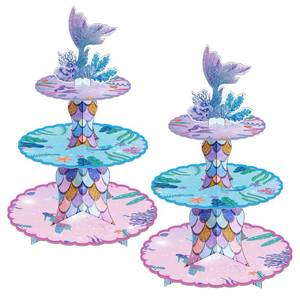 lot 577 image: BACUTHY 2 Pack Mermaid Cupcake Stand Birthday Party Decorations, Under The Sea Supplies Favors with Mermaid Tail Toppers for Little Girl, Baby Shower - Retail $12