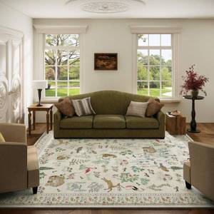 lot 584 image: 5x7 Area Rugs for Living Room Washable Bedroom Rug Vintage Rugs Stain Resistant Non Slip Low Pile Soft Lightweight Carpet Rugs for Kitchen Dining Room Farmhouse Nursery Kids Room Home Office - Retail $56