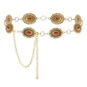 lot 601 image: Topbuti Western Oval Concho Chain Belt for Women Metal Waist Chain Belt for Dresses Jeans Western Cowgirl (Red Turquoise Style1, Gold) - Retail $8