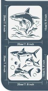 lot 603 image: 2Pcs Ocean Shark Wall Stencil Templates Reusable Plastic Marine Organism Stencils for Painting on Wood Wall Floor Fabric Glass Furniture, DIY Home Decor or Craft Stencil - Retail $8