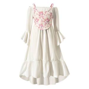 lot 608 image: Little Girl Renaissance Vintage Medieval Party Retro High Low Swing Dress Vest Off Shoulder Long Bell Sleeve Tie Rope Floral Ruffle Princess Wedding Victorian Elegant Queen Gothic White 6-7 Years 130 - Retail $36