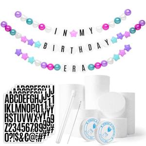 lot 46762 image: DIY Giant Friendship Bracelet Birthday Banner - Personalized Birthday Banner Garland, Decor Knit with Foam Circles & 50 Plastic Ball Pit Balls for Themed Party (Green Purple) - Retail $29