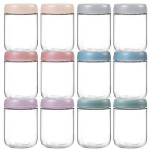 lot 46766 image: 12-pack 16oz Glass jars with Airtight Lids, Overnight Oats Containers with Lids, Wide mouth Mason Salad jars, Glass Food Storage Containers for Snacks Yogurt Spice Sugar - Retail $30