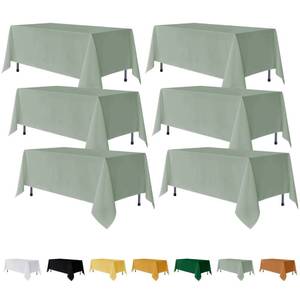 lot 46768 image: 6 Pack Sage Green Rectangle Table Clothes - 70 x 120 Inch - Wrinkle and Stain Resistant Fabric Tablecloths, Washable Polyester Table Covers for Wedding, Party, Banquet, Formal Events - Retail $38