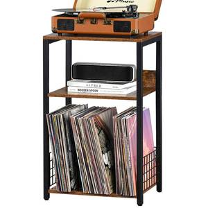 lot 46772 image: 3 Tier End Table,Record Player Stand with Storage Up to 100 Albums,Turntable Stand for Vinyl,Brown Records Shelf for Living Room Bedroom - Retail $31