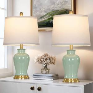 lot 46773 image: Green Ceramic Lamps Set of 2, 23 Modern Table Lamps for Living Room, Classic Bedside Lamp with Ginger Jar Design, Elegant Bedroom Lamp for Night Stand Desk Side End Table Home Decor - Retail $73