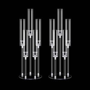 lot 46784 image: 2Pcs Acrylic Candelabra Centerpieces for Wedding 5 Arm Clear Candle Candlesticks Holders 25.5 Tall Crystal Taper Candlestick with Shade Fit 0.87 Led Candle for Christmas Party Home Decor - Retail $38