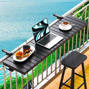 lot 46791 image: Balcony Bar Table for Railings, Hyperzoo Outdoor Patio Bar, Heavy-Duty Galvanized Iron 49�9.6 Balcony Side Table, Holds 110 lbs, Adjustable��Easy Assembly��Fits 4.4 or Less Top Rail��Black�� - Retail $90
