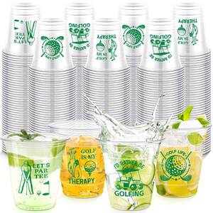 lot 46795 image: 200 Pack Golf Disposable Plastic Cups Bulk 10 oz Clear Plastic Disposable Tumbler Cups for Party Supplies Decorations - Retail $34