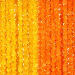 lot 46796 image: 15 Pack Marigold Garland for Decoration 5 ft Long Strands Faux Artificial Marigold Flowers for Dia De Los Muertos Diwali Indian Wedding Party Decorations(Yellow,Orange) - Retail $39