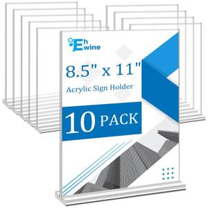 lot 46803 image: Acrylic Sign Holder 8.5 x 11, 10 Pack Double-Sided Stand up Table Top Sign Holders, Clear Acrylic Picture Frame Menu Flyer Paper Holder Display Stand for Office Business Store Wedding Party - Retail $30