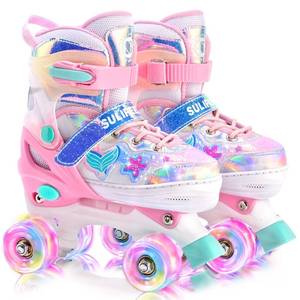 lot 46809 image: Roller Skates for Girls Kids with Light Up Wheels, Adjustable 4 Sizes for Little Kids Toddler Beginner Rollerskates - Retail $40