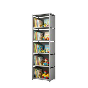 lot 46810 image: Book Shelf, 5-Cube Storage Organizer, Metal & Fabric Bookcase for Small Spaces, Bedroom, Living Room - Retail $18