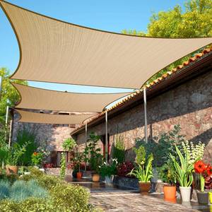 lot 46819 image: ShadeMart 10 x 16 Sand Sun Shade Sail Rectangle Canopy Fabric Cloth Screen SMSL, Water and Air Permeable & UV Resistant, Heavy Duty, Carport Patio Outdoor - (We Customize Size) - Retail $44