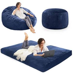 lot 46827 image: Bean Bag Chairs for Teens - Bean Bag Chair Convertible Bean Bag Bed - Small Beanbag Chair with Micro Fiber CoverFurniture Foam Filler - Floor Couch Sofa in Bedroom Dorm Room - Youth Navy Blue - Retail $78