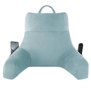 lot 46830 image: Back Pillow for Bed Sitting up, Reading Pillow for Sitting in Bed Adult, Back Support Pillow, Memory Foam Sit up Lounge Backrest Pillow with Arms for TV, Couch, Chair, Dorm, 18 Inch, Lake Blue - Retail $50
