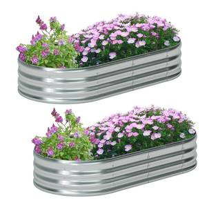 lot 46833 image: 2 Pack Galvanized Raised Garden Bed Metal Oval Raised Garden Beds Outdoor Planter Box for Vegetables (8x2x1FT, Silver) - Retail $58