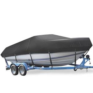 lot 46836 image: Boat Cover, 17-19ft Waterproof Trailerable Boat Cover, Heavy Duty UV Resistant Marine Grade Outboard Cover Compatible for Bass Boat, Fits Bayliner Tri-Hull V-Hull Fishing Runabout Boat, Black - Retail $80