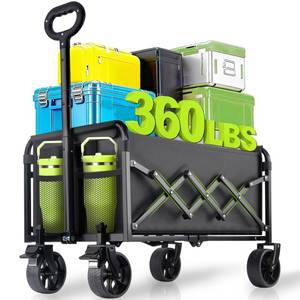 lot 46839 image: Collapsible Folding Wagon Cart with Wheel - 360LBS Heavy Duty Foldable Wagon Carts with All Terrain Wheels & breakes, Portable Lightweight Wagon Cart for SportsGroceriesCampingFishingGardening - Retail $50