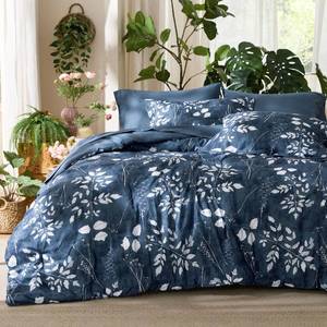 lot 46845 image: Bedsure King Size Comforter Set - 7 Pieces Floral Navy Soft Bedding Sets, King Bed in a Bag with Botanical Flowers Comforter, Sheets, Pillowcases & Shams - Retail $73
