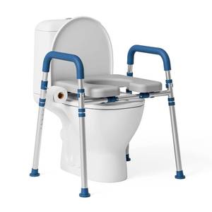 lot 46846 image: Toilet Seat Riser with Foam Padded Seat for Seniors, 400 lb Capacity - Retail $51
