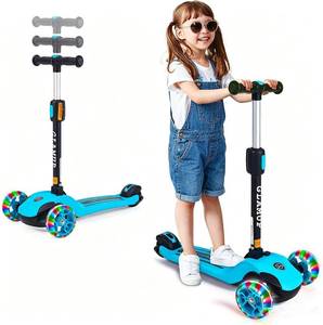 lot 1409 image: $46 GLAMUP Kids Scooter, 3-Wheel, Ages 3-12, Adjustable Handlebar, Foldable