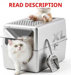 lot 1413 image: $80 Extra Large Enclosed Stainless Steel Litter Box with Lid, 23.6x17.7x15.