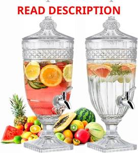 lot 1417 image: $80 2Pcs 0.8 Gallon Glass Beverage Dispensers with Glass Lid & Stainless Sp