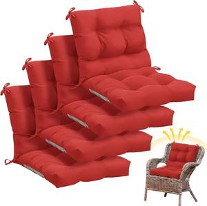 lot 1426 image: $137 Marsui 4 Pcs Outdoor Indoor High Back Chair Cushions, Tufted 42x21 Red