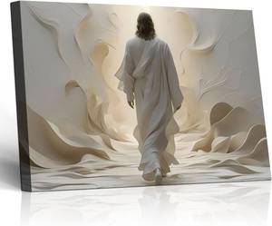 lot 1447 image: Framed Jesus Going Towards the Light Canvas Wall Art 16x24