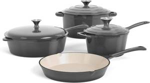 lot 1450 image: $160 DishDelight Enameled Cast Iron Pots & Pans Set, 7-Piece Dutch Oven, Gr