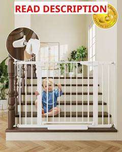 lot 1467 image: $90 Cumbor 30-46 Baby Gate for Stairs, Auto-Close Pet Gate, White
