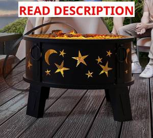 lot 1470 image: $100 Kingson 26in Fire Pit with Grill & Mesh Cover, Wood-Burning Steel Fire
