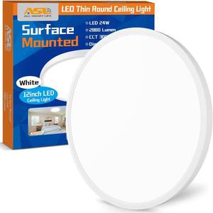 lot 1526 image: Lot of 4 - Allsmartlife LED Flush Mount Ceiling Light, 12in, 24W, Dimmable,