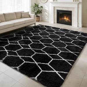 lot 3508 image: Shag Area Rug for Bedroom 5x8,Fluffy Area Rugs for Living Room,Geometric Soft Fuzzy Rug Non-Shedding Indoor Plush Carpet for Kids Bedroom Nursery Dorm Home Christmas,Black and White