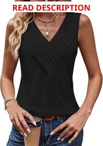 lot 4415 image: Womens V Neck Tank Tops Loose Fit Pleated Work Dressy Casual Tanks Summer Sleeveless Shirts Purple Large