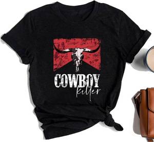 lot 4416 image: ROCKSIR Let er Rip Cowboy Short Sleeve Country Music Womens T Shirt Letter Print Tees Vintage Graphic Top Black Medium