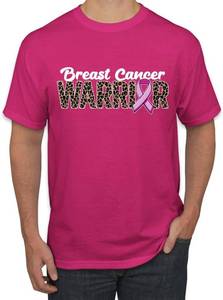 lot 4417 image: Breast Cancer Warrior, Cheetah Print Support, Vintage tee Breast Cancer Awareness Mens T-Shirt. Pink Large
