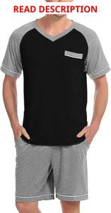 lot 4430 image: Marvmys Mens Short Sleeve Pajama Set 2 Piece Cotton Pjs Shorts Set Summer Sleepwear with Pockets Dark Blue and Black XL