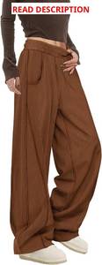 lot 4434 image: YESNO Womens Corduroy Casual Baggy Pants Elastic Waist Wide Leg Trousers with Pockets PCB. Blush Medium