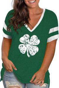 lot 4436 image: ROSRISS Plus-Size Womens Tops V Neck Color Block Tee Side Split Striped Tunics Green and White Clover 18W