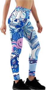 lot 4438 image: Halloween High Waisted Leggings for Women Fitness Yoga Pants Tummy Control Cycling Workout Gym. Multi Color Large