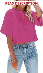 lot 4446 image: Womens Summer Crop Tops Short Sleeve Round Neck T-Shirt Basic Tees Light Pink Large