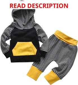 lot 4453 image: Toddler Infant Baby Boy Clothes Striped Long Sleeve Hoodie Tops Sweatsuit Pants Outfit Set. Orange Royal Blue 56T