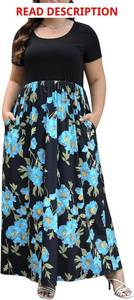 lot 4464 image: Nemidor Plus Size Maxi Dresses for Curvy Women Casual Short Sleeve Chevron Print Long Dress with Pocket Black with Multi Color Floral Size 26